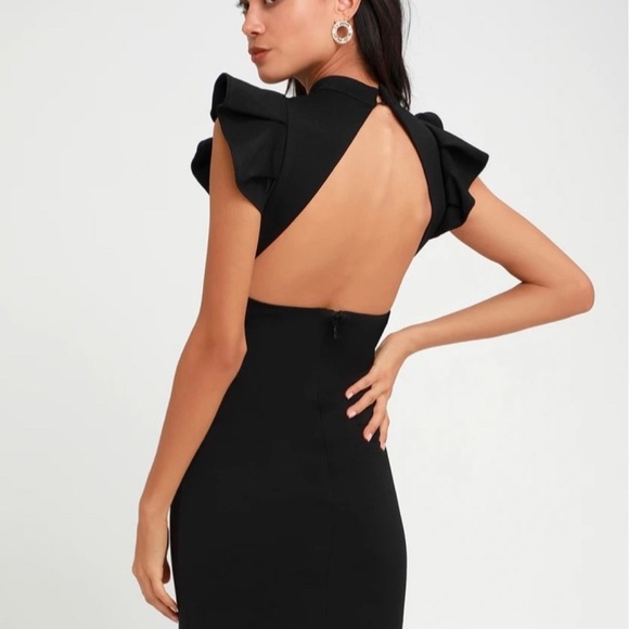 Lulus Stylish Splendor Burgundy Backless Ruffle Bodycon Midi - Picture 6 of 6